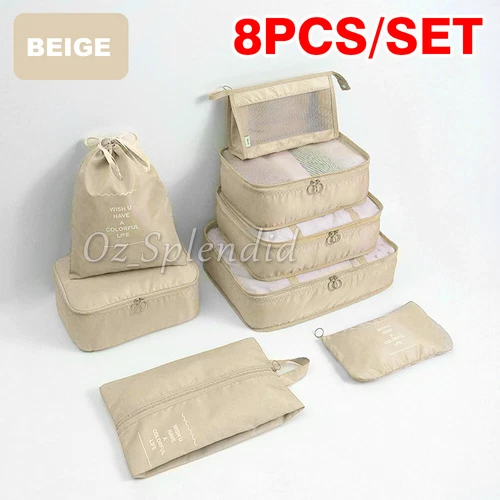 8PCS Packing Cubes Travel Pouches Luggage Organiser Suitcase Clothes Storage Bag - Picture 14 of 18