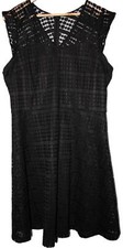 NWOT Womens Nine West Black Lace Semi Sheer V-Neck Sleeveless Midi Dress Size 16