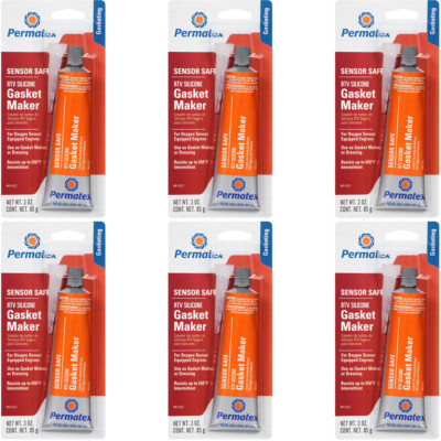 Permatex High Temp RTV Silicone Gasket Maker Set 18oz Oxygen Sensor-Safe 6x3oz