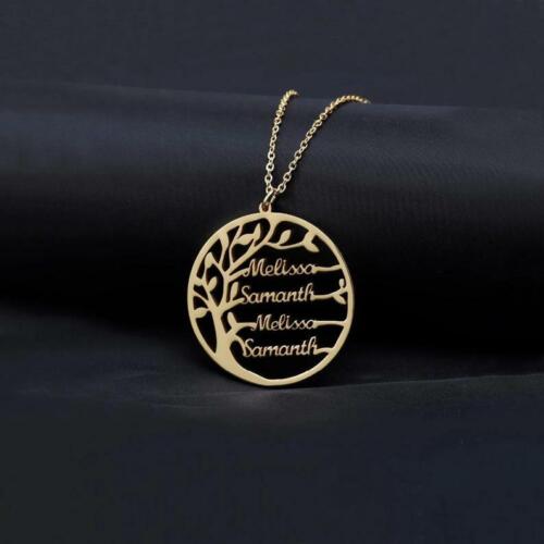 Collier avec arbre généalogique de vie nom pendentif en argent 925 chaîne familiale - Photo 1/8