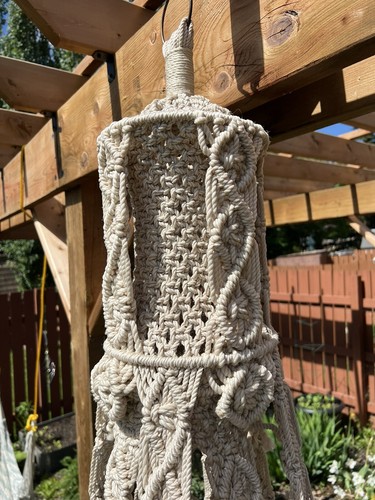 Vintage Large Macrame Hanging Table & Plant Hanger Retro Boho Decor 70s No Glass - Picture 7 of 23