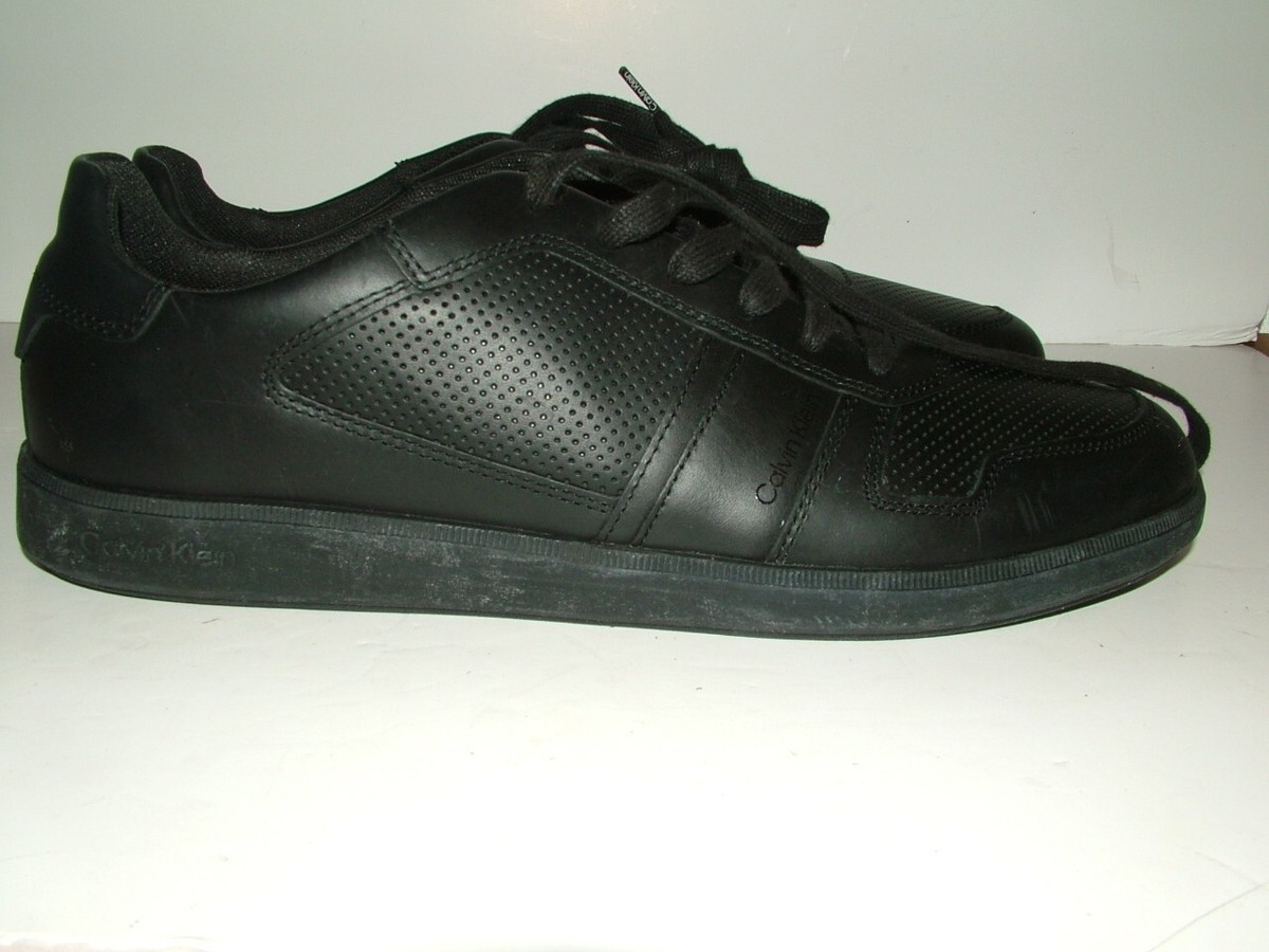 New Calvin Klein Low Lace Up Black Leather TrainersTraining Shoes