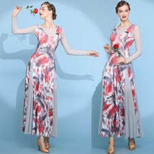 Adult Waltz Tango Floral Modern Dance Ballroom Practice Dress Fox Trot Dancewear