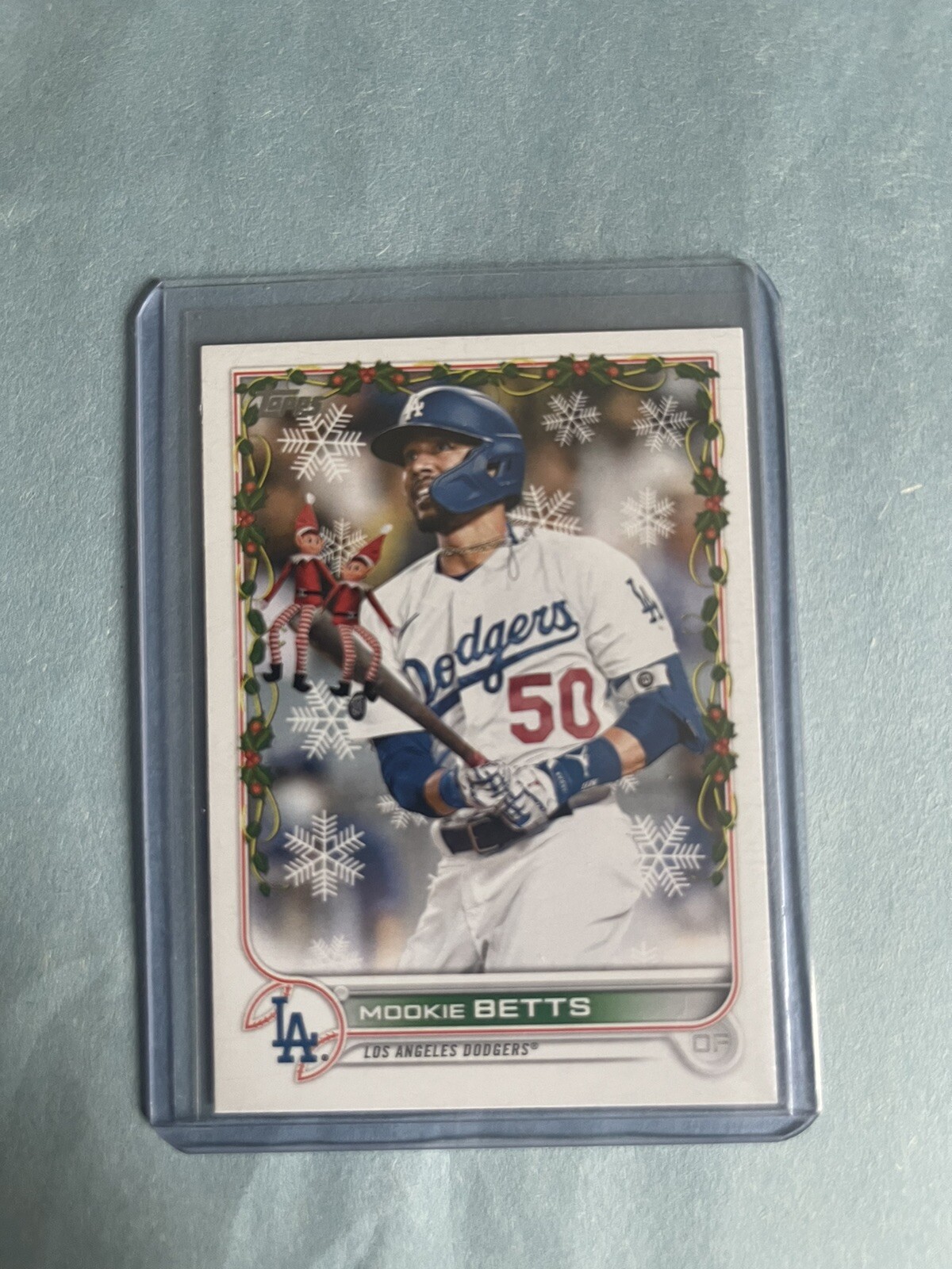 Mookie Betts 2022 Topps Holiday Elves On Bat Super Rare SP 821 Code Dodgers