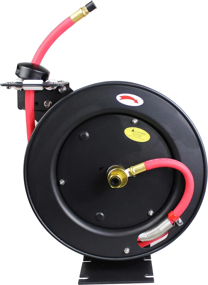 Carrete retráctil rebobinado automático 50104 de 25 pies con manguera de aire de 3/8" x 25' de largo con latón Foto 2 de 4
