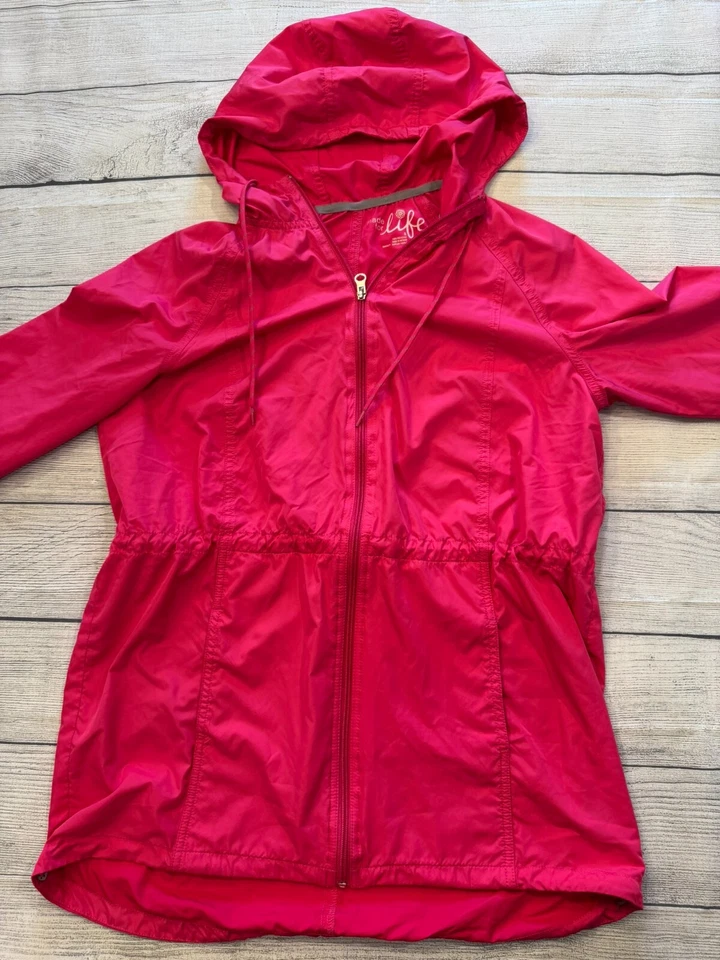 Made for Life Windbreaker Jacket Womens Small Bright Pink Cinch Waist Hooded - Image 3 of 4