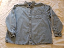 Denim Shirt Mens Size 2XL Blue Chambray Long Sleeves Buttons