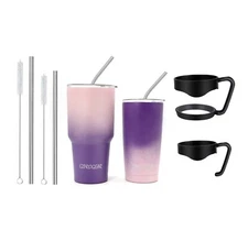 Ezprogear 20 oz & 30 oz Stainless Steel Tumbler w/Straws (Pink/Purple 2 Pack)