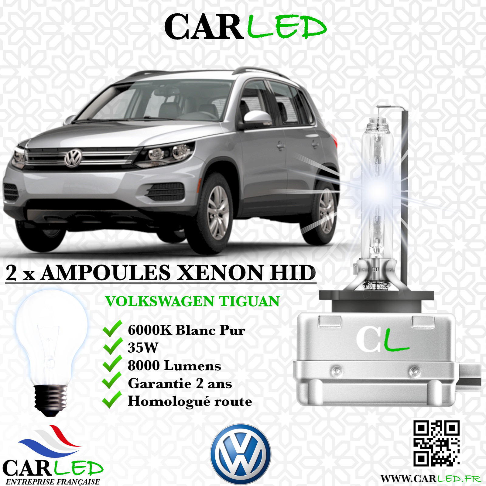Ampoule HID Xénon 35W 8000lm Puissante pour Rénover les Phares de Volkswagen Tiguan