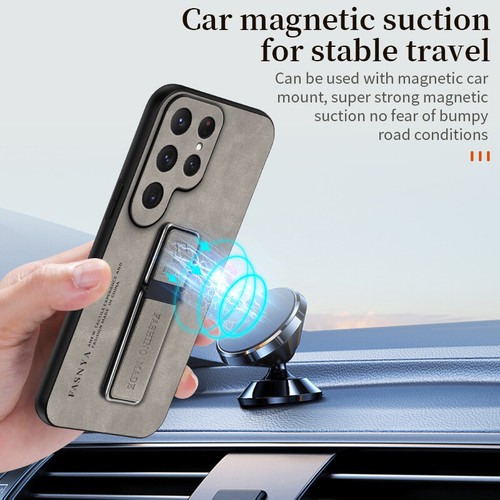 For iPhone Samsung Huawei Magnetic Car Holder Case Lambskin Leather Phone Cover - Picture 2 of 13