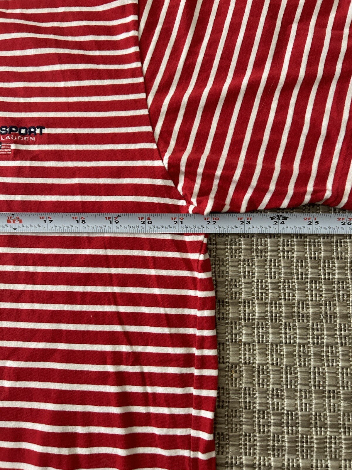 Vintage 1990s Polo Sport Ralph Lauren Red Stripe Tshirt Men’s L Short