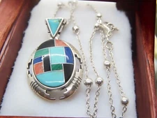 Navajo Made 925 Silver Turquoise Necklace by CJ  18" L  SALE-SAVE 150  #2068