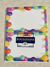 DIY Party Invitations, Balloon Border 2 Up Invitations Envelopes Included 24 Ct