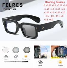 Men Women Square Classic Photochromic Reading Glasses Thick Frame Sunglasses 