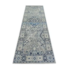 2'9"x9'4" Gray Extra Soft Wool Anatolian Village Hand Knotted Rug R71282