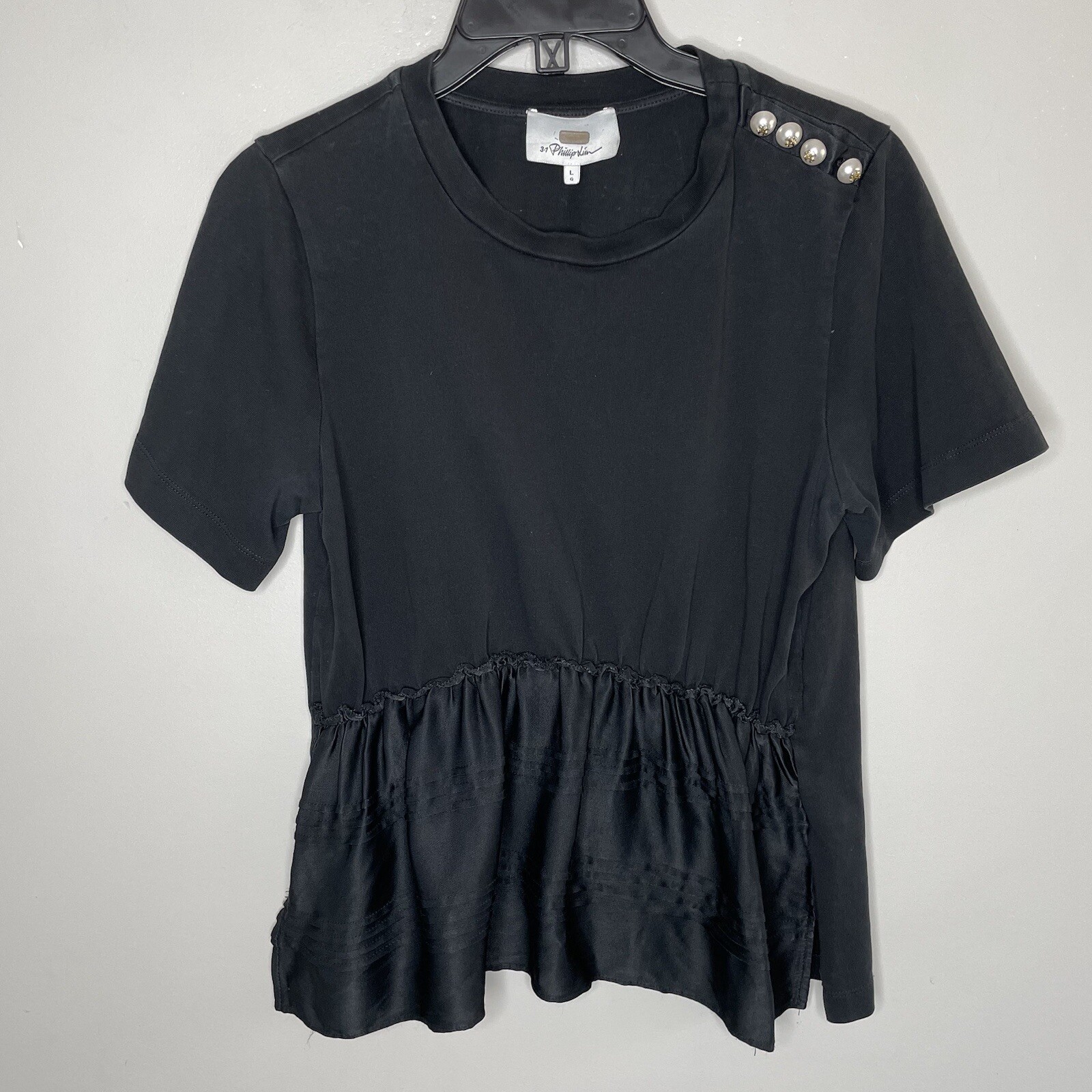 3.1 PHILLIP LIM Top Womens Large Black Short-Sleeve Shoulder 