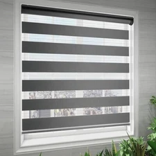Zebra Blinds for Windows Dual Layer Roller Window Shades 39''x72'' Grey