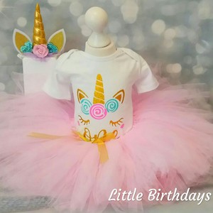 Baby Girl First 1st Birthday Unicorn Outfit Party Dress Tutu Cake