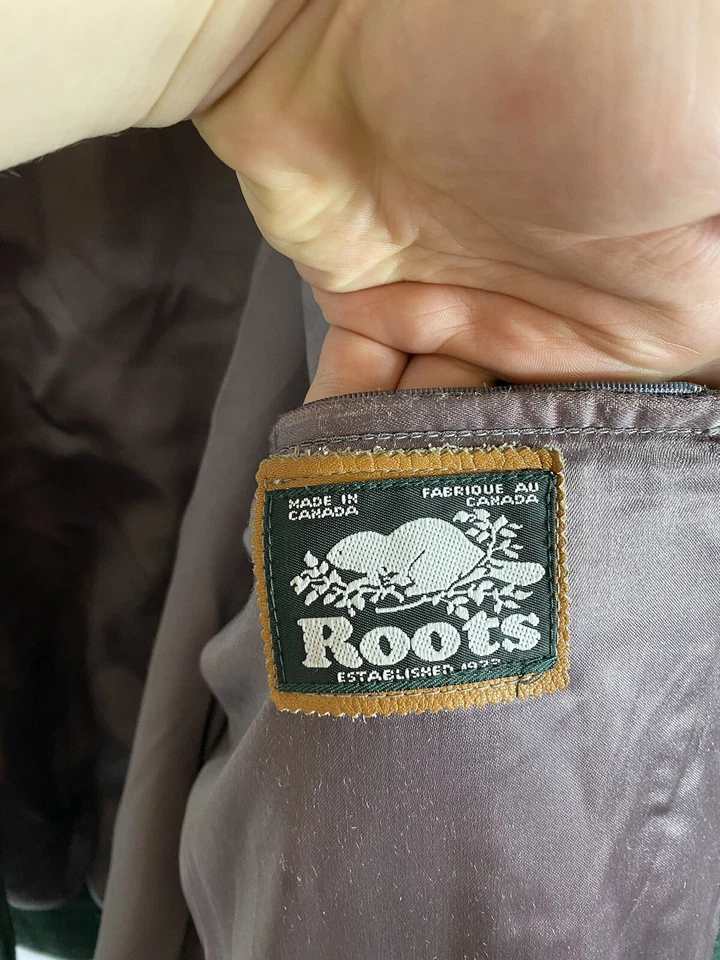 Chaqueta Universitaria Vintage Años 90 Roots Canada - Verde/Blanco  Foto 3 de 4