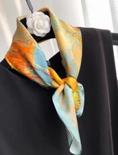 100% Silk 20" small Square Scarf Women neckerchief Wrap floral yellow blue MY1