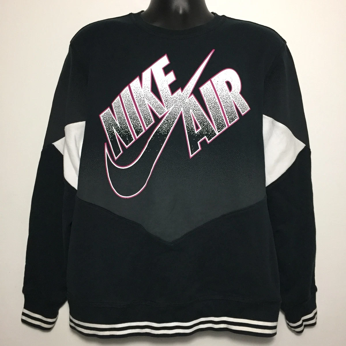 Vintage Nike Air Swoosh Logo Spellout Crewneck Black Pink Sweatshirt (XL)