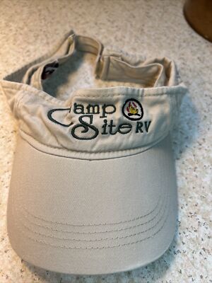 Camp Site RV  Hat Visor Gray Green Anvil Campfire Adjustable Hook And Loop Used