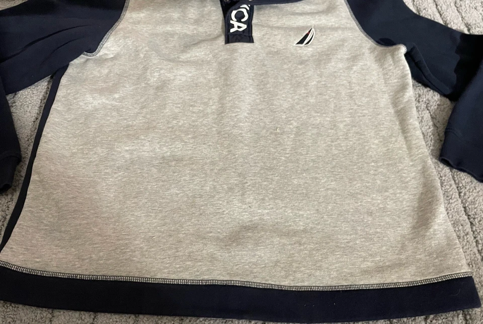 Camisa Pullover Nautica Para Hombres 1/4 a Presión Talla Grande Informal Gris Azul y Rojo Foto 4 de 4