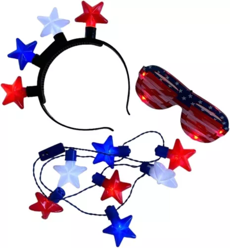 12Pcs 4th Of July LED Accessories Light Up Necklace Headband Glasses Rings USA - Picture 11 of 11