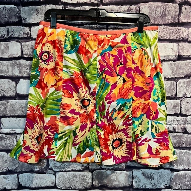 Bandolino Floral Multicolored A-Line Skirt Size 12P Cotton & Spandex