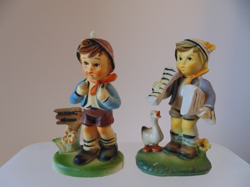 Pair of Vintage Made In Hong Kong Plastic Hummel Style Ornaments/Figurines