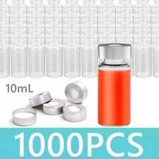 1000PCS 10ml Sample Vials+Aluminum Caps 20mm Crimp Top Clear Glass Bottle HPLC