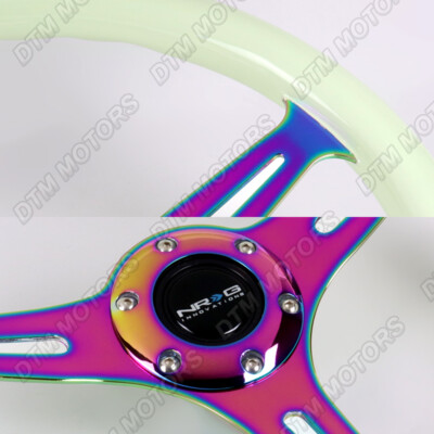 NRG ST-015MC-GL 350MM White Wood Glow In Dark Grip Neo Chrome 14