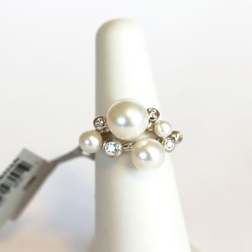 Anello a grappolo DAVID YURMAN NUOVO in argento sterling con perle e diamanti 6 - Foto 7 di 12