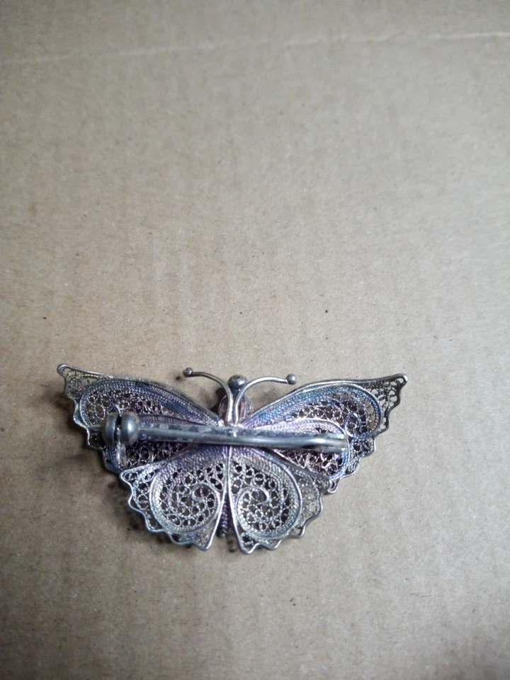 Vecchia Spilla Farfalla filigrana Argento 800 anni 50 - Immagine 3 di 4