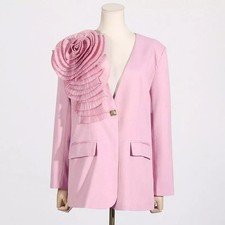 Blazer Rosa Fiore Scultoreo Elegante Giacca Cerimonia Donna Chic Trend CF59332