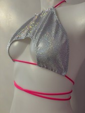Silver Holographic Cut-Out Halter Dancewear Top Medium