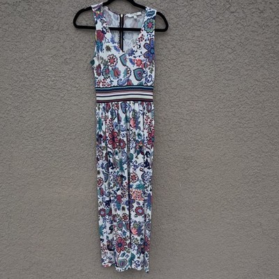 Milly Maxi Dress S V-Neck Sleeveless Floral Multicolor White Zip Back
