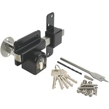 Door Lock Double Locking Garage Sheds Gates Euro Long Throw Black Steel 5 Keys