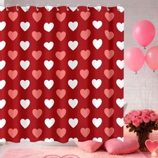 Valentines Day Decor Red Heart Shower Curtain Set Waterproof 72x72 Inch