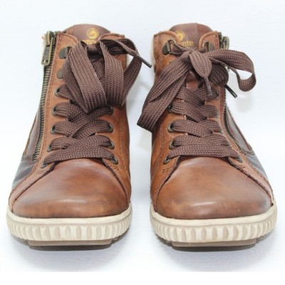 Remonte Tex Womens Brown Leather Ankle Boots Side Zip High Top Sneakers 39