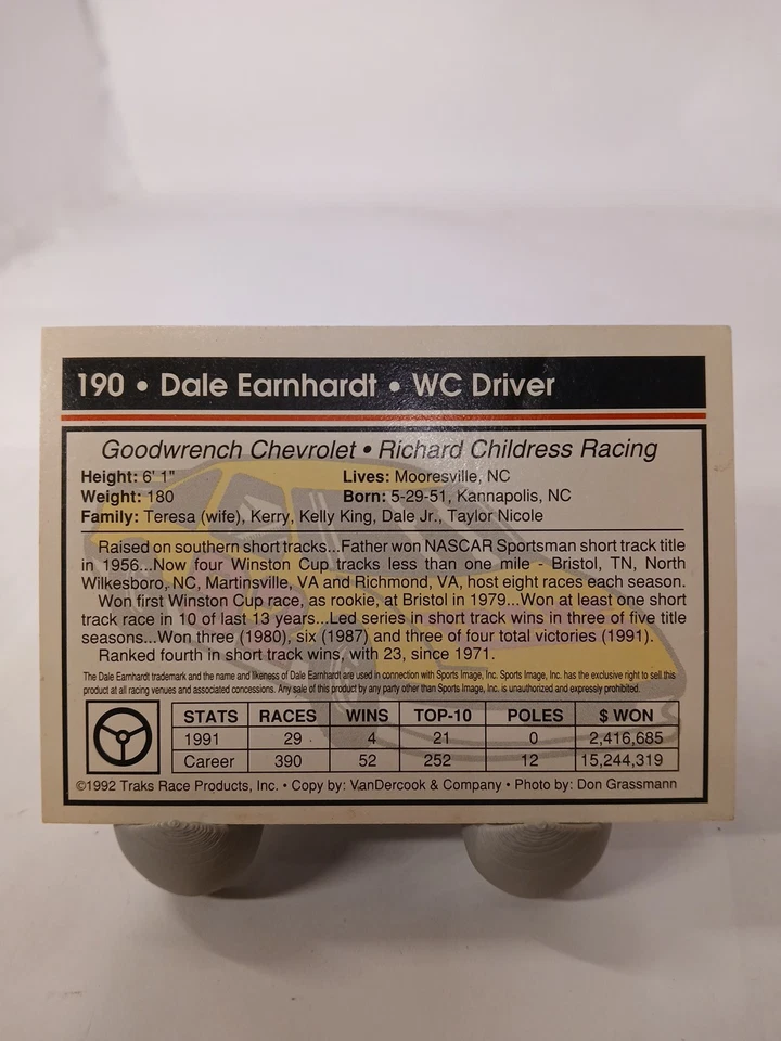 1992 Traks Dale Earnhardt #190 HOF - Image 2 of 2
