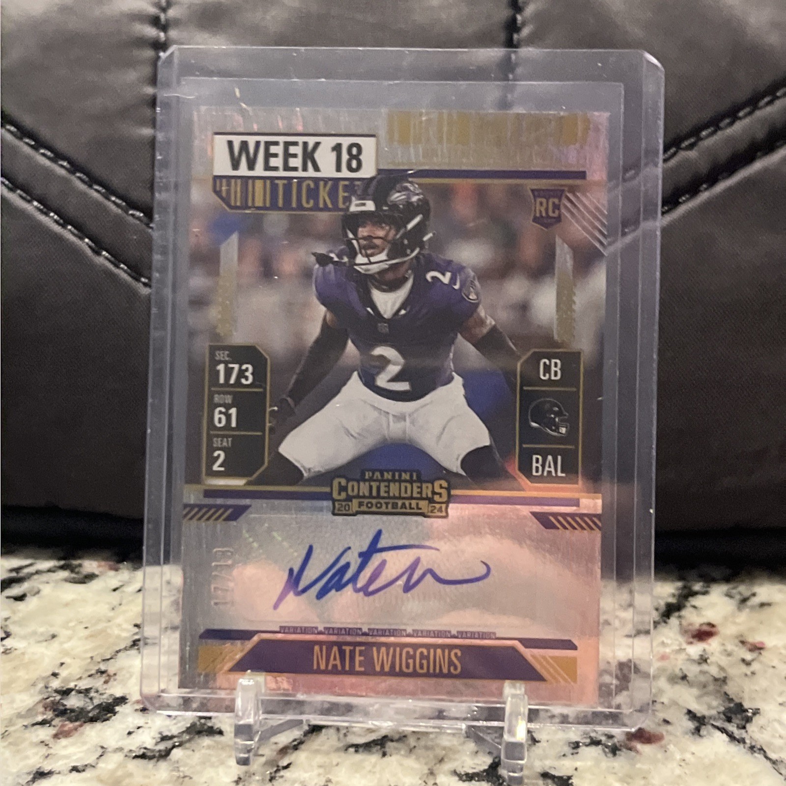 2024 Panini Contenders Week 18 Ticket Nate Wiggins On-Card Auto /18 Ravens