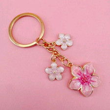 Pink Gold Floral Flower Charm Key Chain, Beaded Metal Resin, Women