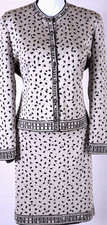 ST.JOHN Women's Silver Black Metallic Sequins Studs Throughout Jacket Skirt Sz 6
