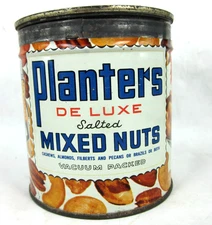 PLANTERS DE LUXE SALTED MIXED NUTS 15oz Mr peanuts key wind tin can graphic