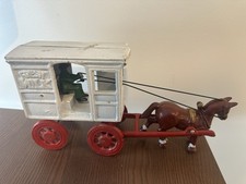 Vintage Kenton Cast Iron Fresh Milk Wagon Red Wheels Made In USA