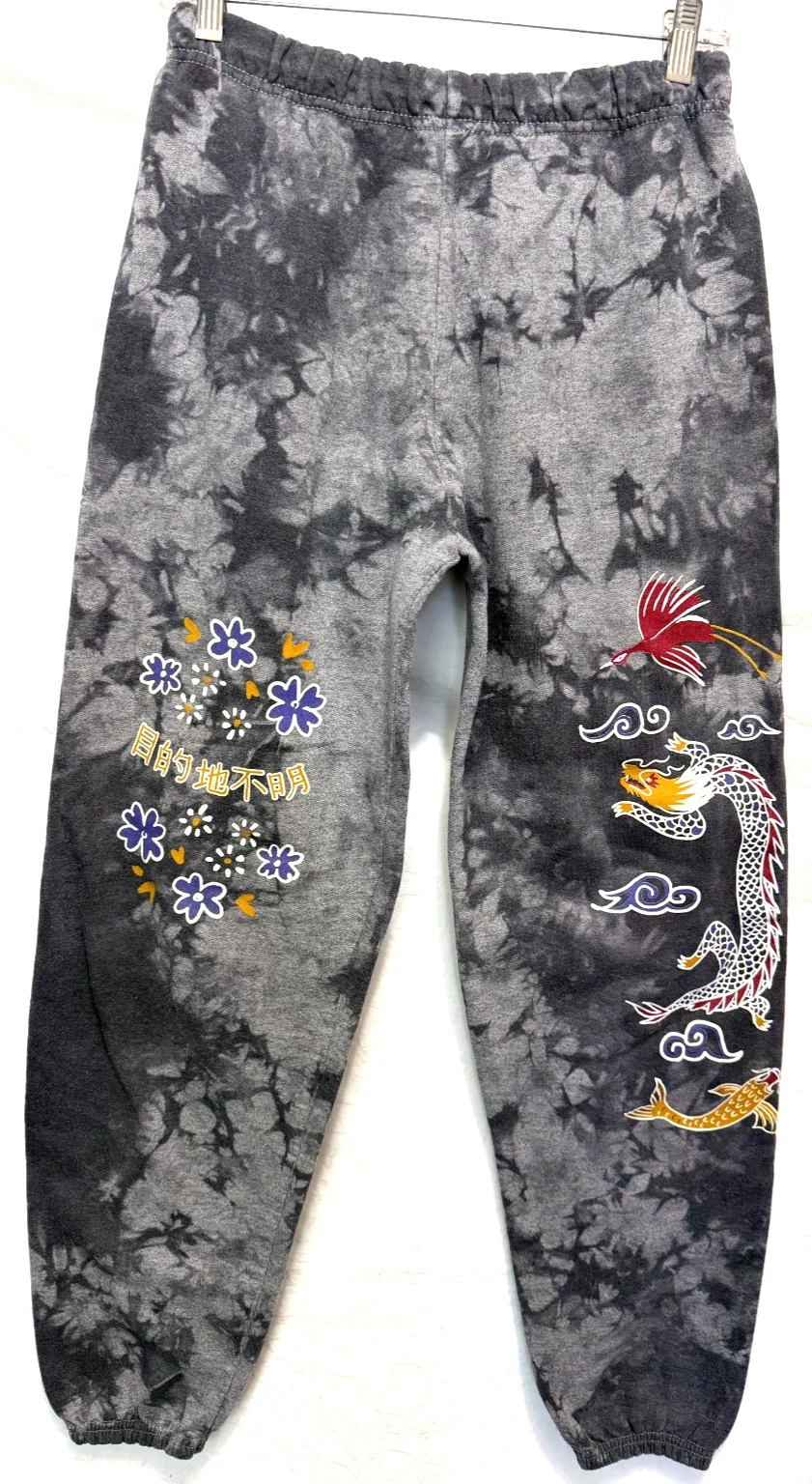 Empyre Men's Size Small Gray Tie Dye Dragon Koy Fish Design Sweatpants