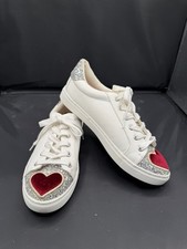 Betsey Johnson Sneakers Velvet Heart Blair SZ 8M White Silver Glitter Lace Up