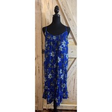 style&co spaghetti strap deep cobalt blue floral ruffle crinkle sun dress PL
