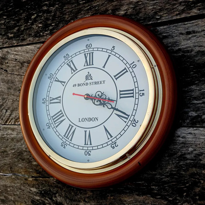 Rustic Wooden Wall Clock: Vintage Roman Numeral Decor, Silent Quartz